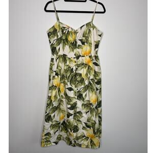 Lemon Print Linen Blend Sundress Mediterranean Vacation Summer Midi Dress M